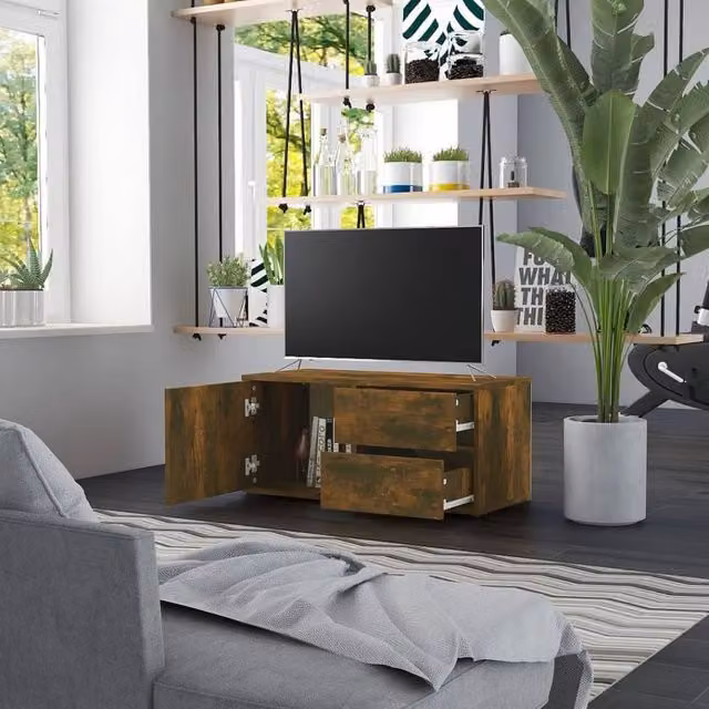 Berkfield Home Modern Smoked Oak TV Cabinet in Brown, W/D/H: 80 x 34 x 36 cm – 1