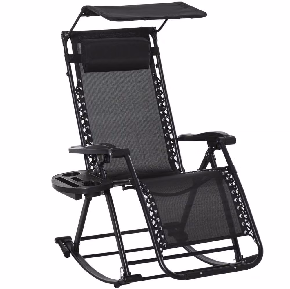 STILVORA Rocking Sun Lounger with Canopy and Side Tray in Black – 3