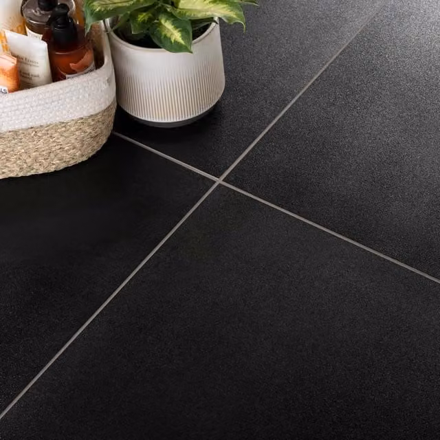 Bathwell Sparkle Black Porcelain Wall and Floor Tiles, W/D/H: 60 x 60 x 0.6 cm