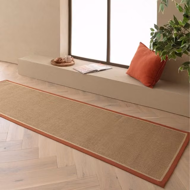 Asiatic Carpets Bordo Herringbone Jute Area Rug in Beige and Multicolour, W: 68 cm, L: 240 cm