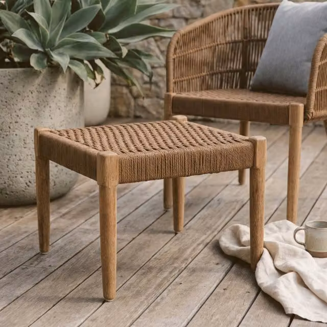 Orsina Rounded Under Desk Footrest in Natural Wood and Rope, W/D/H: 47 x 36 x 36 cm – 1