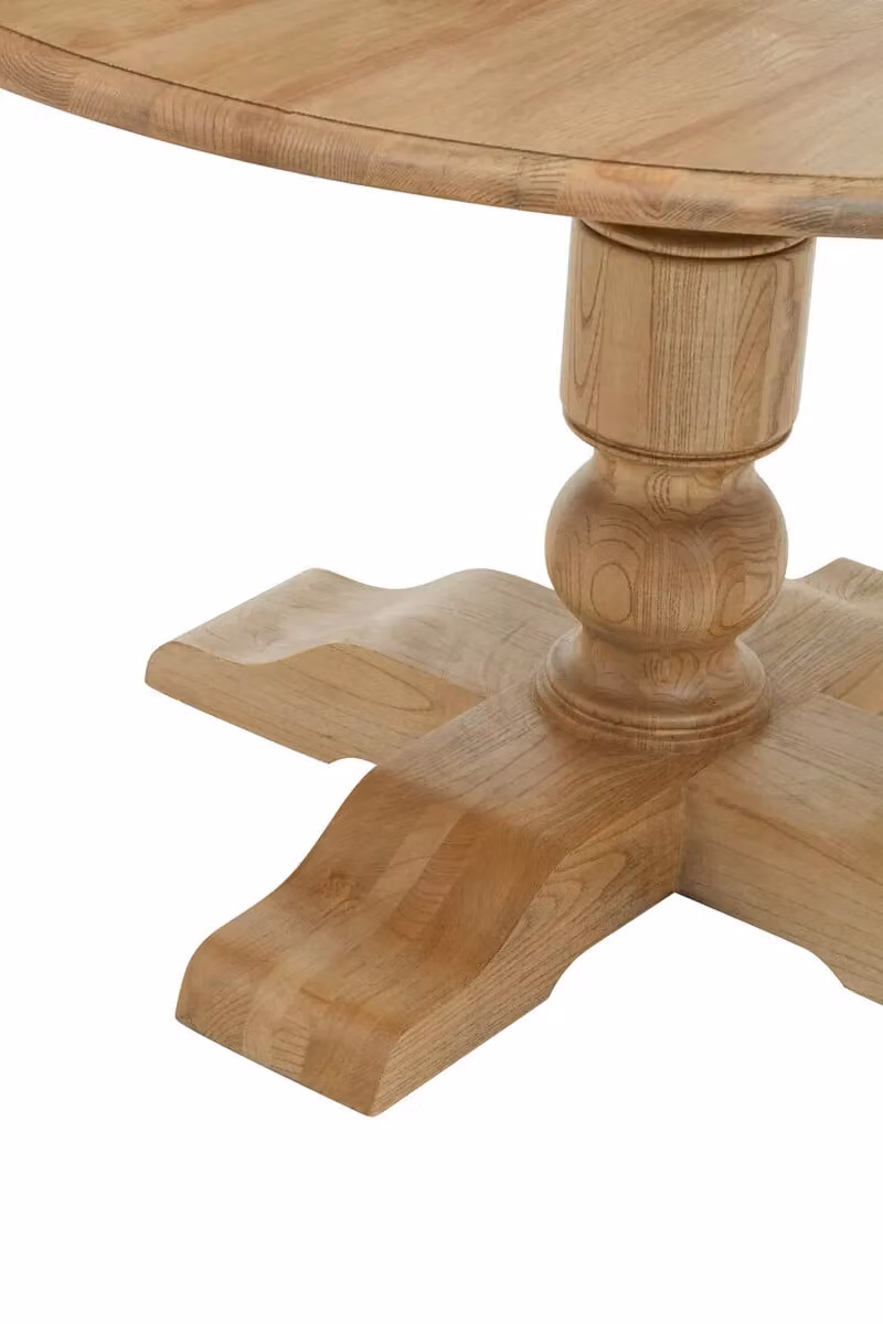 Orsina Round Oak Wood Dining Table in Brown and Beige, W: 127.0 cm, D: 127.0 cm, H: 77.0 cm – 4