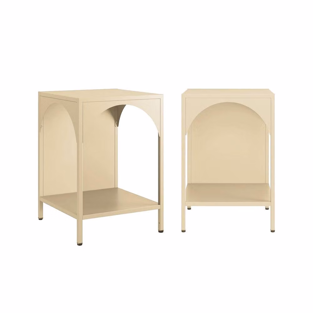 Sweek Set of 2 Industrial-style Metal Bedside Tables in Beige – 2