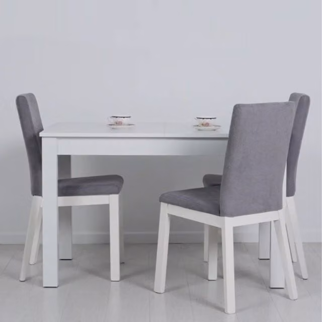 Heze Furniture Modern Extendable Rectangular Dining Table in White Matt MDF Laminate