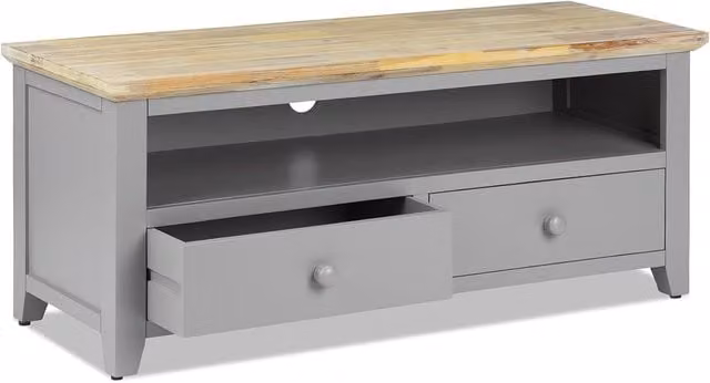 Statement Furniture Florence Acacia Wood TV Unit with 2 Drawers in Grey, W: 120 cm, D: 45 cm, H: 50 cm