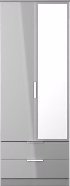 Ready Assembled 2 U Dover Tall 2 Door Mirrored Wardrobe with 2 Drawers in Dark Grey – 1