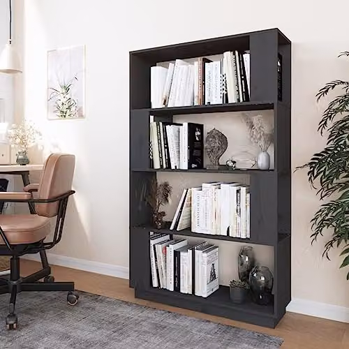 vidaXL Grey Solid Wood Pine Book Cabinet and Room Divider, W: 80 cm, D: 25 cm, H: 132 cm – 4