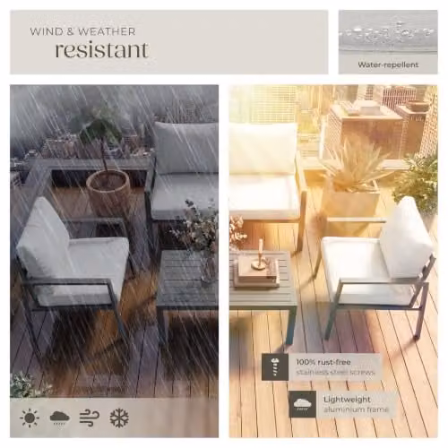 tectake Modern Garden Furniture Set in Grey with 2-Seater Sofa, Coffee Table and Upholstered Cushions with Powder Coated Aluminium Frame – 4