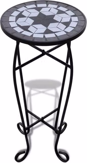 Berkfield Home Mosaic Round Side Table in Black and White, W/D/H: 30 x 30 x 60 cm
