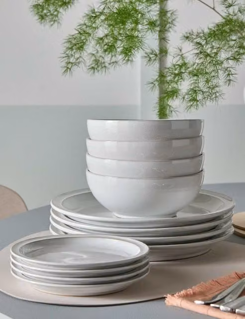 Denby 12 Piece Cotton White Stoneware Dinner Set