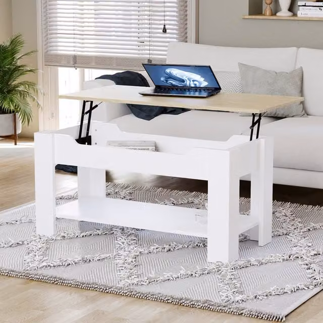 Vida Designs Modern Rectangular Lift-Top Coffee Table in Oak and White