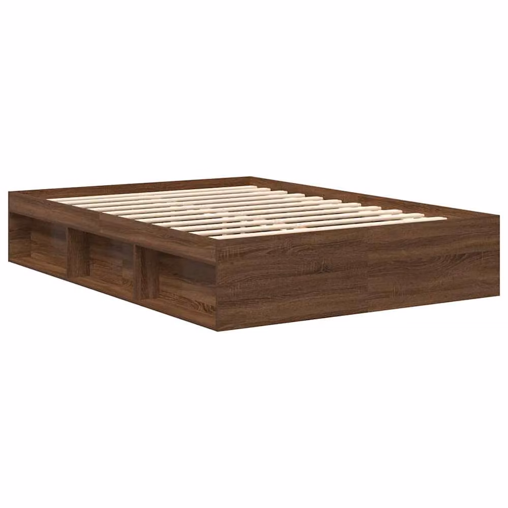 Berkfield Home Small Double Bed Frame in Brown Oak with Side Compartments, W/D/H: 120 x 190 cm – 3