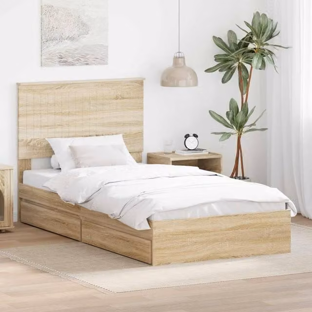 Berkfield Home Sonoma Oak Storage Bed with Drawer, Brown, W/D/H: 100 x 200 cm – 1