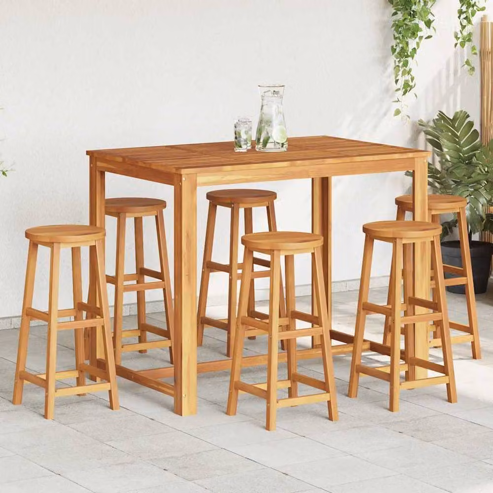 Berkfield Home Set of 6 Rustic Brown Solid Acacia Wood Bar Stools – 2