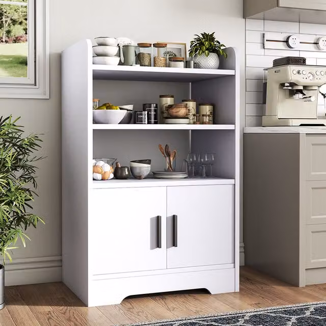 Livingandhome Modern White Matt MDF Kitchen Base Unit with Hinged Double Doors and Internal Shelves