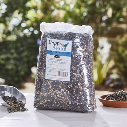Happy Beaks Blue Tit Specialist Bird Seeds 12.75kg High Energy Natural Mix Feed with Split Maize and Black Sunflower Seed