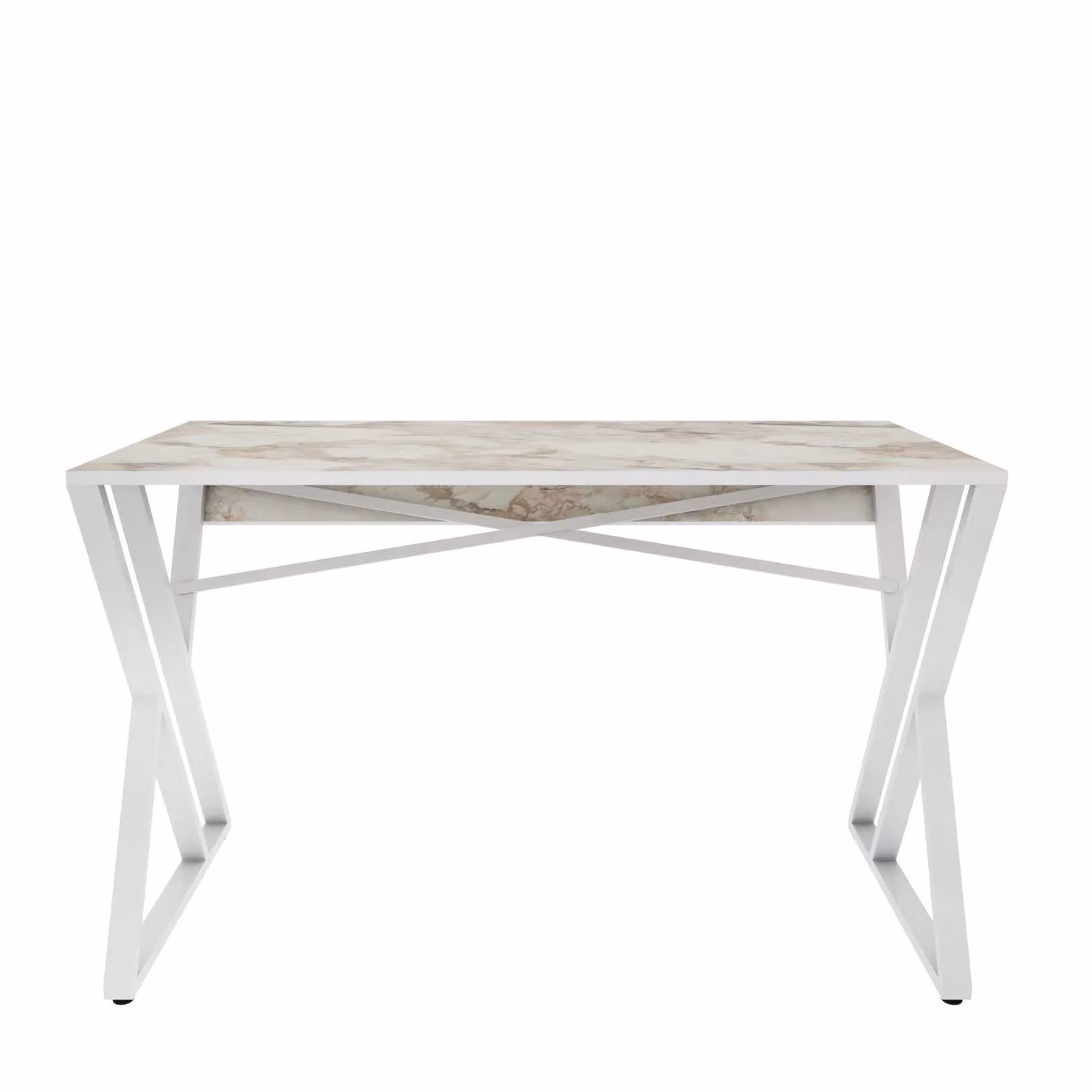 Decorotika Gyza Computer Desk with White Marble Effect MDF Top and White Metal X-Frame Legs – 3