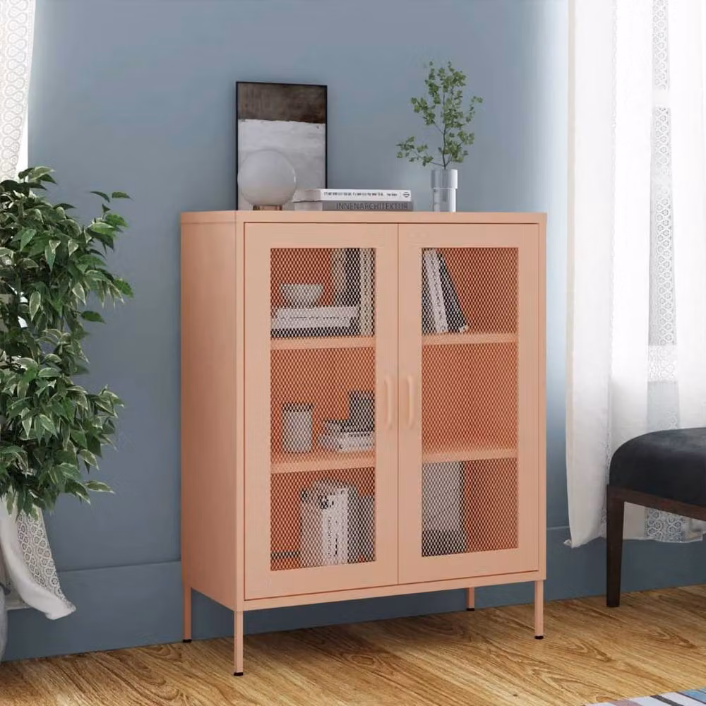 Berkfield Home Pink Metal Storage Cabinet with Glass Doors W/D/H: 80 x 35 x 101.5 cm – 2