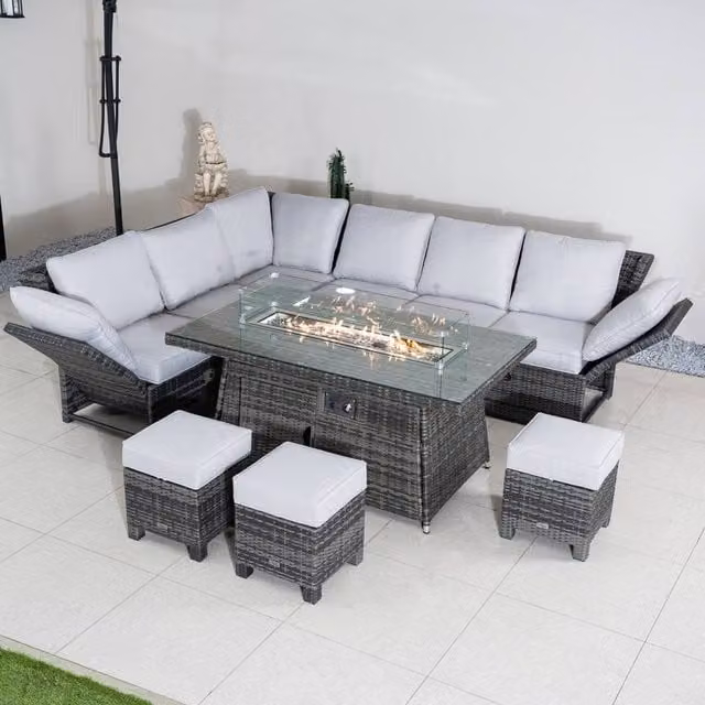 Direct Wicker Grey Rattan and Aluminium Outdoor Sofa Set with Firepit Table – 1