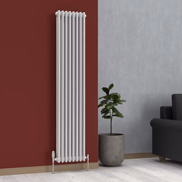 Lux Heat Vertical Coloured Column Radiator in Metallic Silver, H 180 cm x W 38 cm