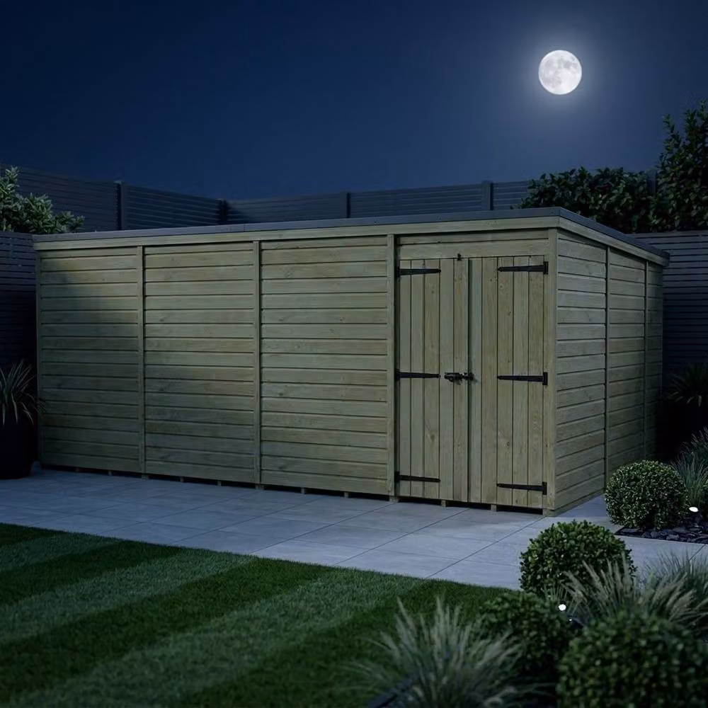Buttercup Farm Brown Timber Pent Garden Shed with Double Doors and No Windows, W: 487.68 cm, D: 305.0 cm, H: 210.0 cm – 2