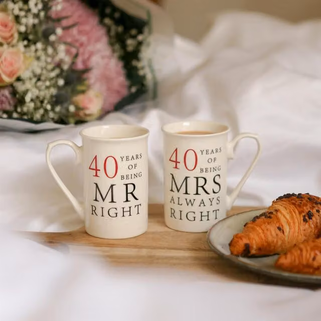 Nicola Spring 2pc New Bone China Mug Set, White and Black, 300ml per mug