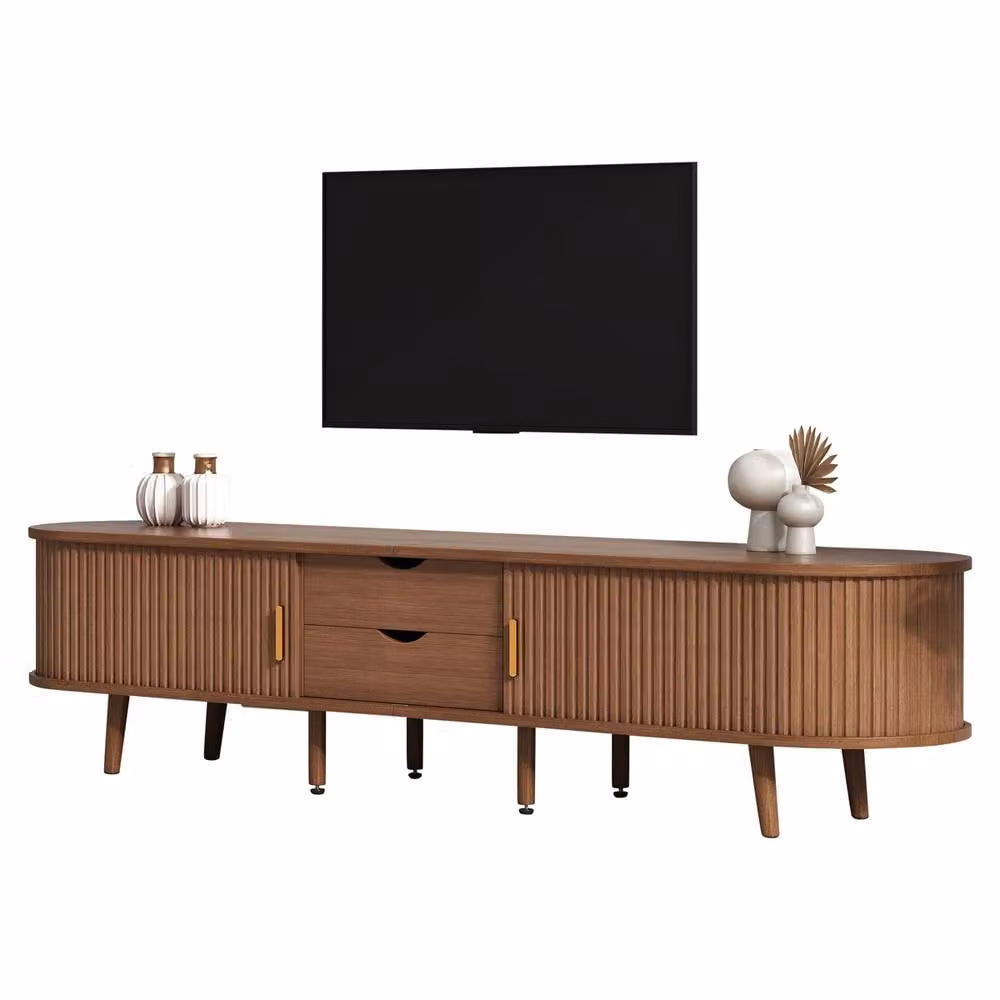 Rolipo Dark Oak Oval TV Cabinet in Brown with Storage for 70 Inch TVs, Width: 175 cm – 6