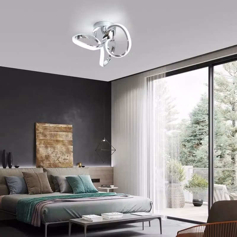 Garwarm Geometric LED Flush Mount Ceiling Light in Silver and Chrome, Diameter: 28 cm – 3