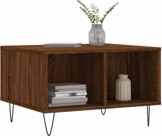 Berkfield Home Modern Coffee Table in Brown Oak, W/D/H: 60 x 50 x 36.5 cm – 1