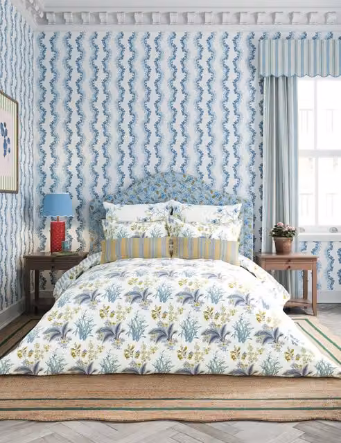 Sanderson Enys Garden Floral Cotton Sateen Bedding Set, Indigo Blue, W: 180 cm x L: 200 cm