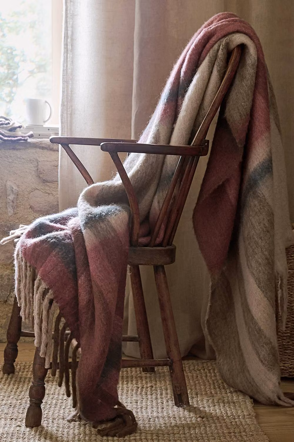 Christy Moreton Brushed Wool Blend Soft Checker Throw in Purple, W: 140 cm, L: 180 cm – 4