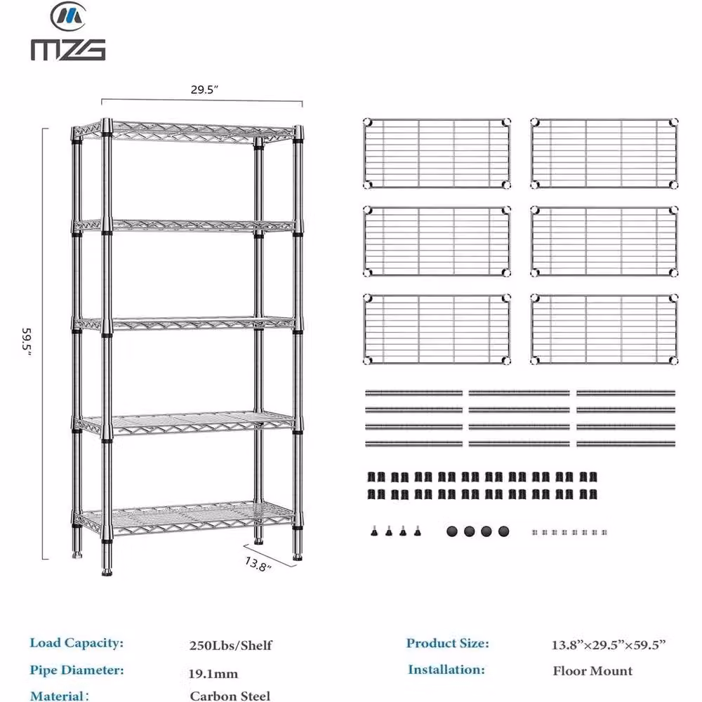 KORVIXA 5 Tier Metal Storage Shelves in Silver, W/D/H: 100 x 100 x 100 cm – 2