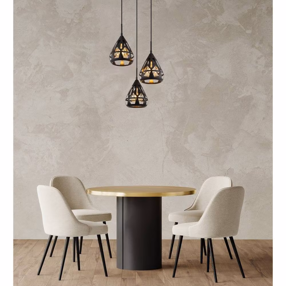 Globo Lighting Modern Black Round Metal Pendant Light with 3 E27 Bulbs, W/D/H: 41 x 41 x 120 cm – 4
