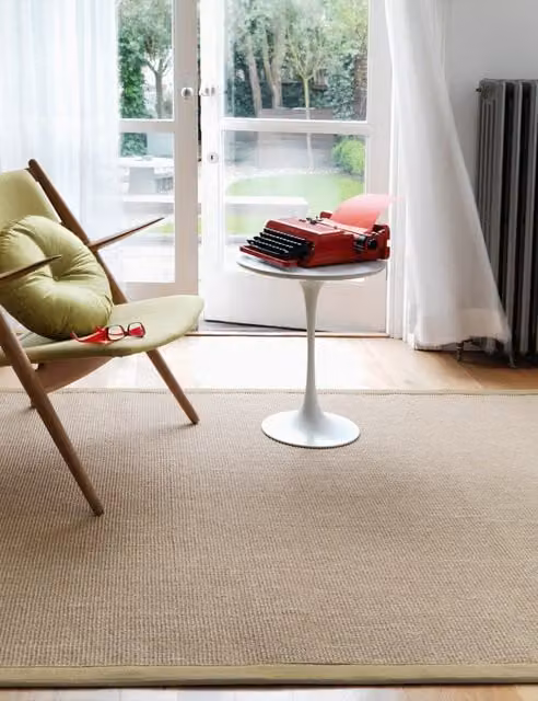 Asiatic Beige Sisal, Jute and Cotton Rectangular Flat Weave Rug