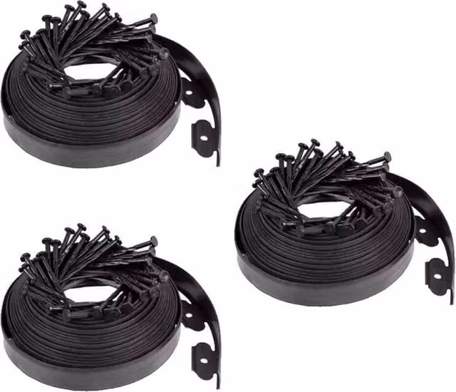 KORVIXA 30m Flexible Garden Border Edging and 90 Plastic Pegs in Black