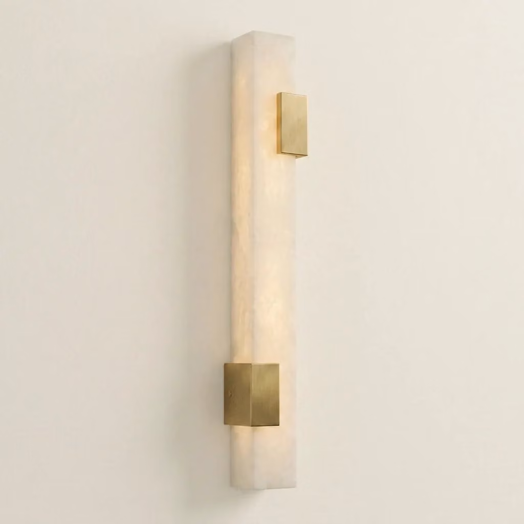 Araco Lumière Frozen Prism Alabaster LED Wall Light in White and Gold/Brass