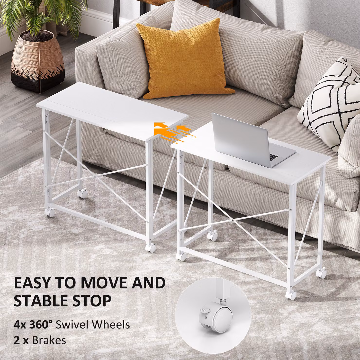 HOMCOM White Folding Computer Desk with Castors, W: 80 cm, H: 75 cm – 4