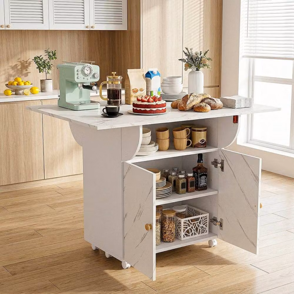 KORVIXA Extendable Kitchen Island on Wheels with Glossy White MDF Finish W/D/H: 100 x 100 x 100 cm – 3