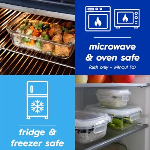 Harbour Housewares 10 Pack Glass Food Storage Containers with Airtight Lids, 1040ml and 370ml, Transparent and White, BPA-Free, Leakproof, Microwave and Freezer Safe – 2