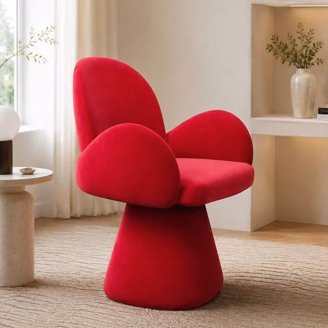 STILVORA Rotating Dressing Stool in Red Fabric