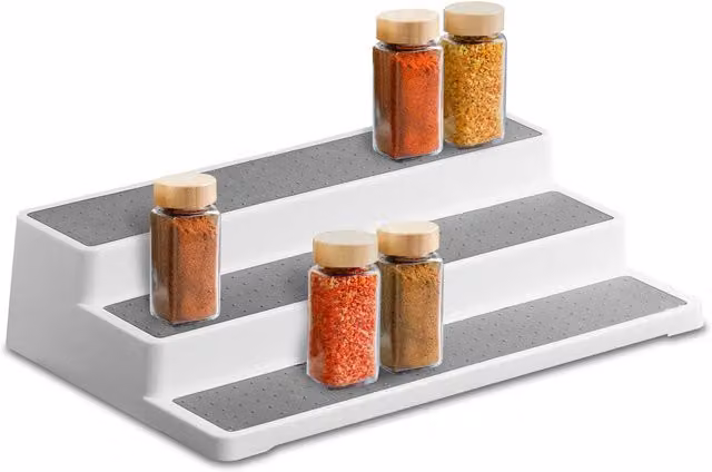 Geezy Anti-Slip 3 Tier Freestanding Plastic Spice Rack Organiser in Grey or White