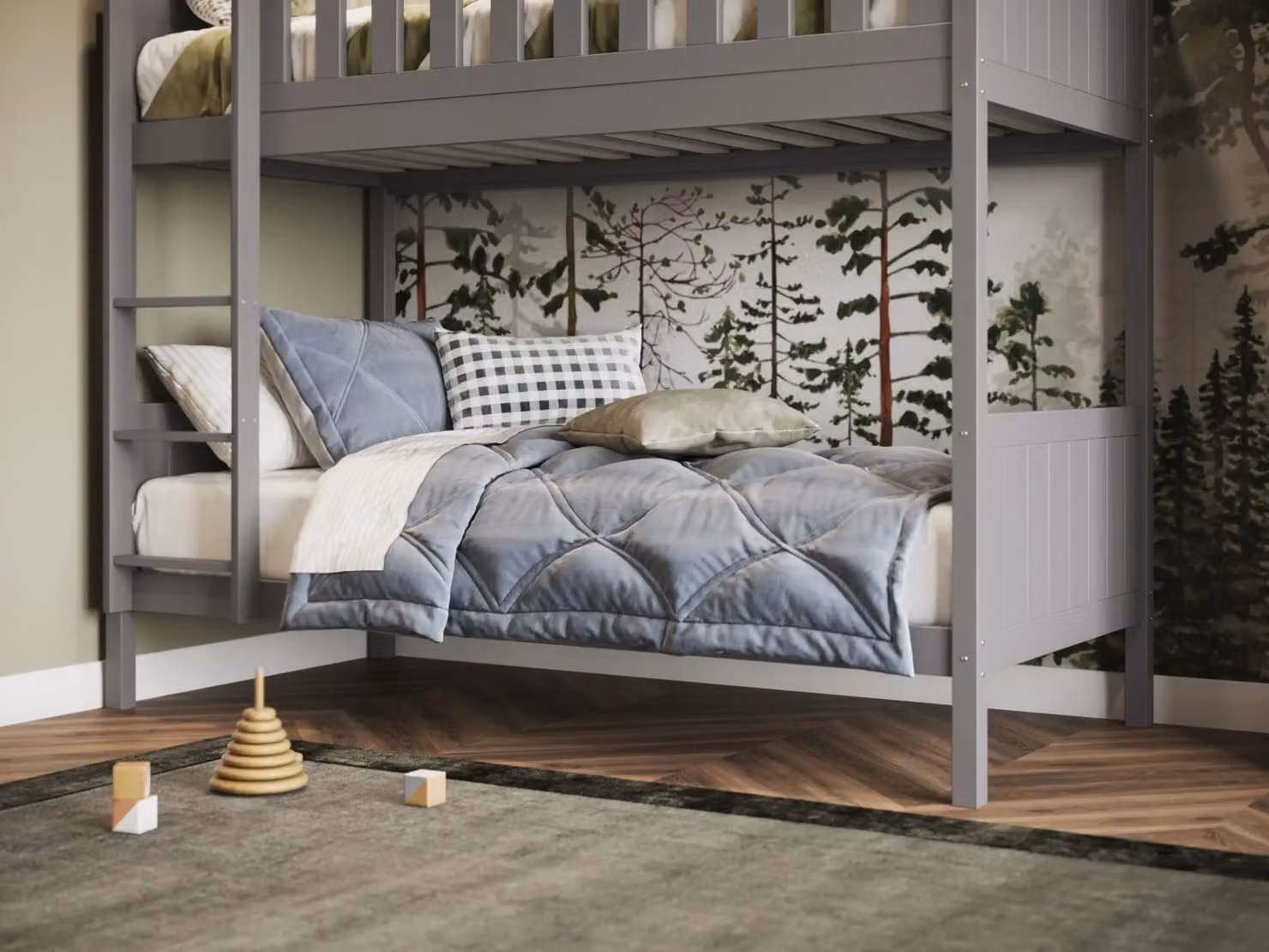 Flair Bea Modern Two-Level Bunk Bed in Grey and White, Solid Pine Wood, W/D/H: 100 x 200 x 155.8 cm – 3
