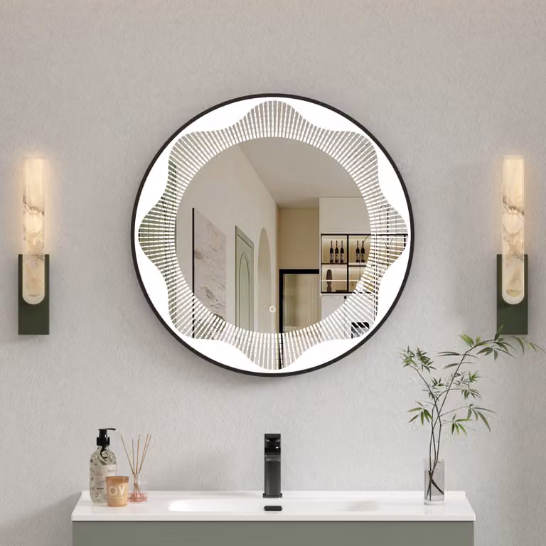 Royal Bathrooms Venice Round LED Illuminated Bathroom Mirror in Matt Black, W 80 cm x H 80 cm, with Touch Sensor and Anti-Fog Feature