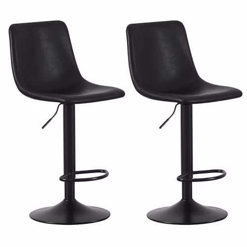 MCC Direct Set of 2 Height Adjustable Swivel Bar Stools with Backrest and Footrest in Black PU Leather – 1