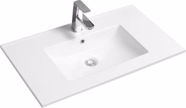 Limoge 4001A Ceramic Rectangular Inset Basin with Scooped Bowl in White W: 80 cm, D: 46 cm, H: 16 cm – 1