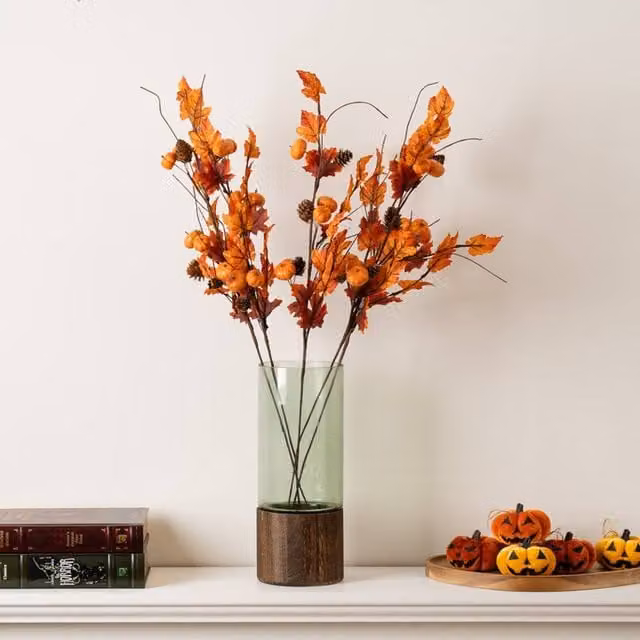 Scottish Everlastings Ltd 5 Pack Autumnal Floral Stems in Orange and Gold, Height: 71 cm