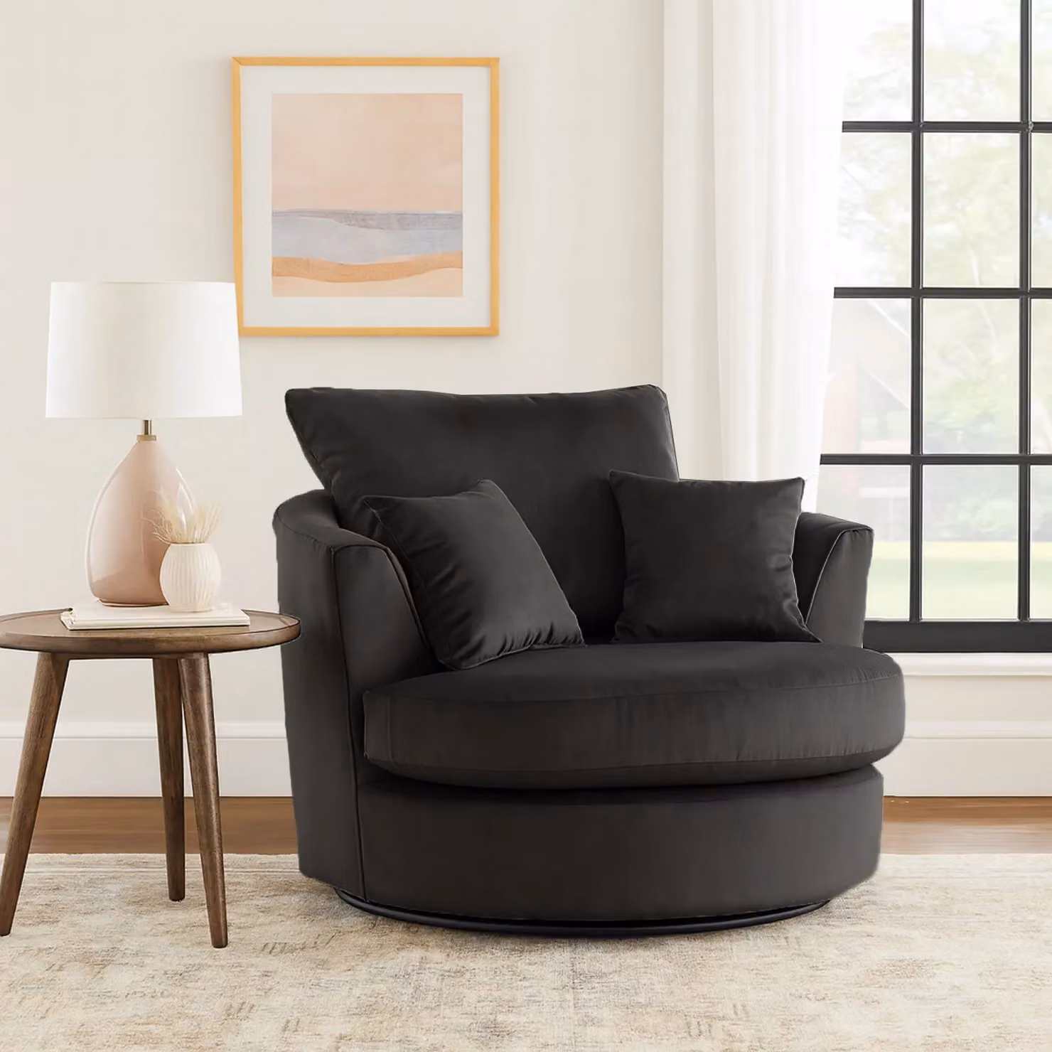 Furnishings For Less UK Victoria 360 Degree Swivel Single Seater Chair in Grey Soft Plush Velvet Fabric – 2