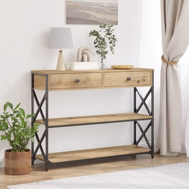 Berkfield Home Artisan Oak Console Table in Brown, W/D/H: 100 x 28 x 75 cm – 1
