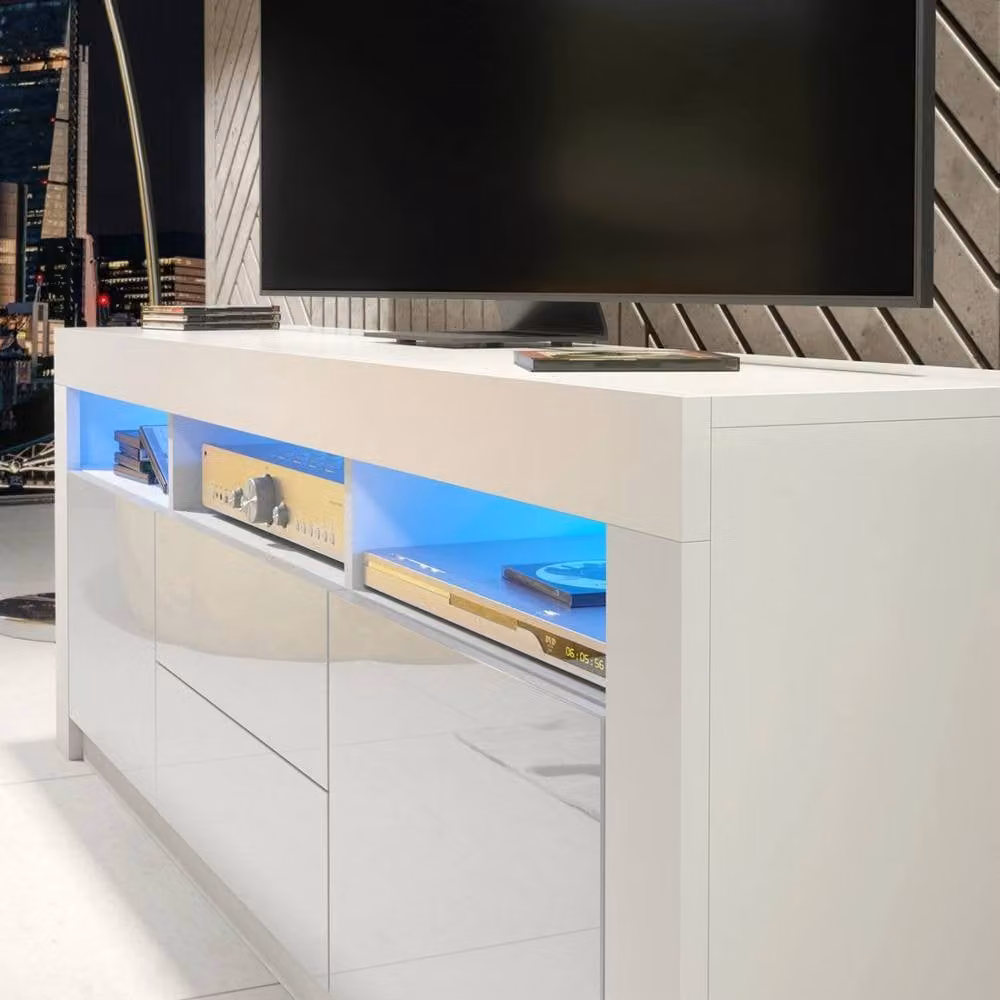 FORGEVIO Modern TV Stand Cabinet with White Matt Body and White Gloss Doors – 3