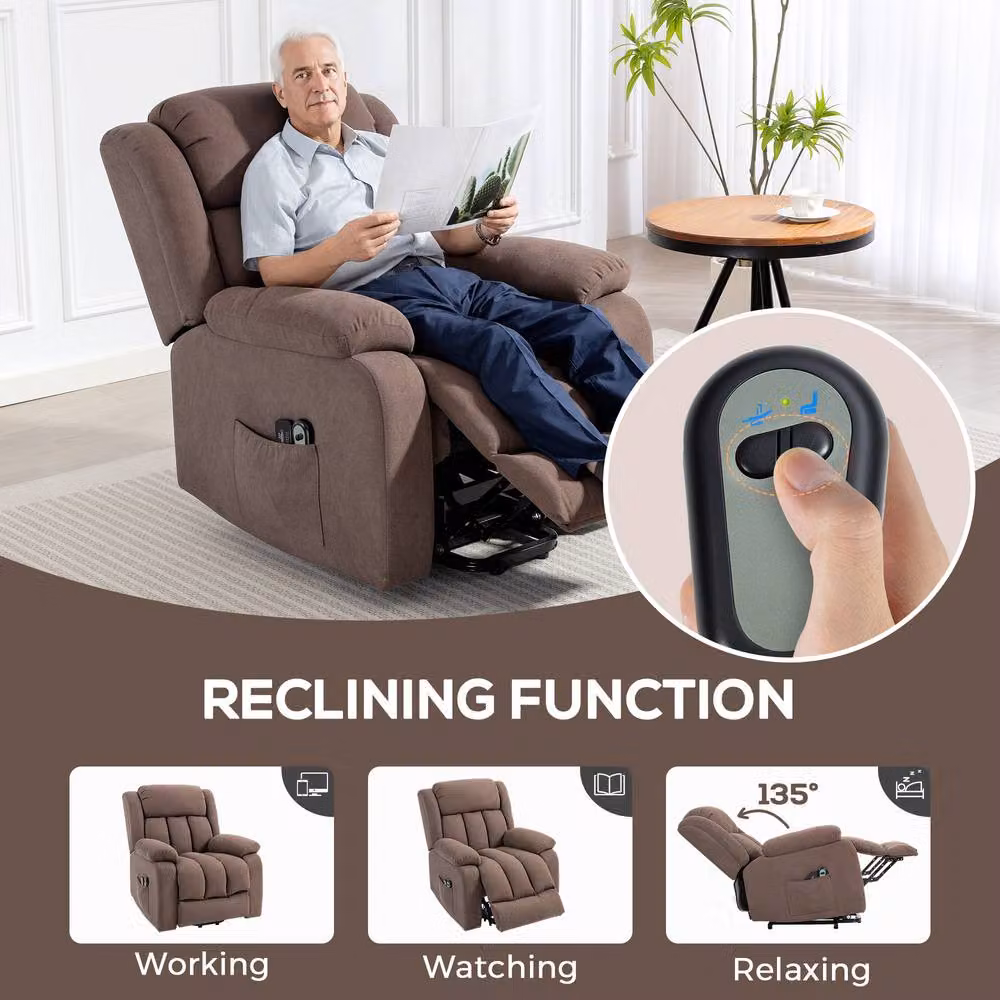 STILVORA Brown Fabric Powered Lift Assist Recliner Chair with Armrests – 6